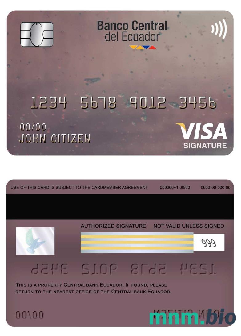 Ecuador Central bank visa podpis karta przykład w formacie PSD